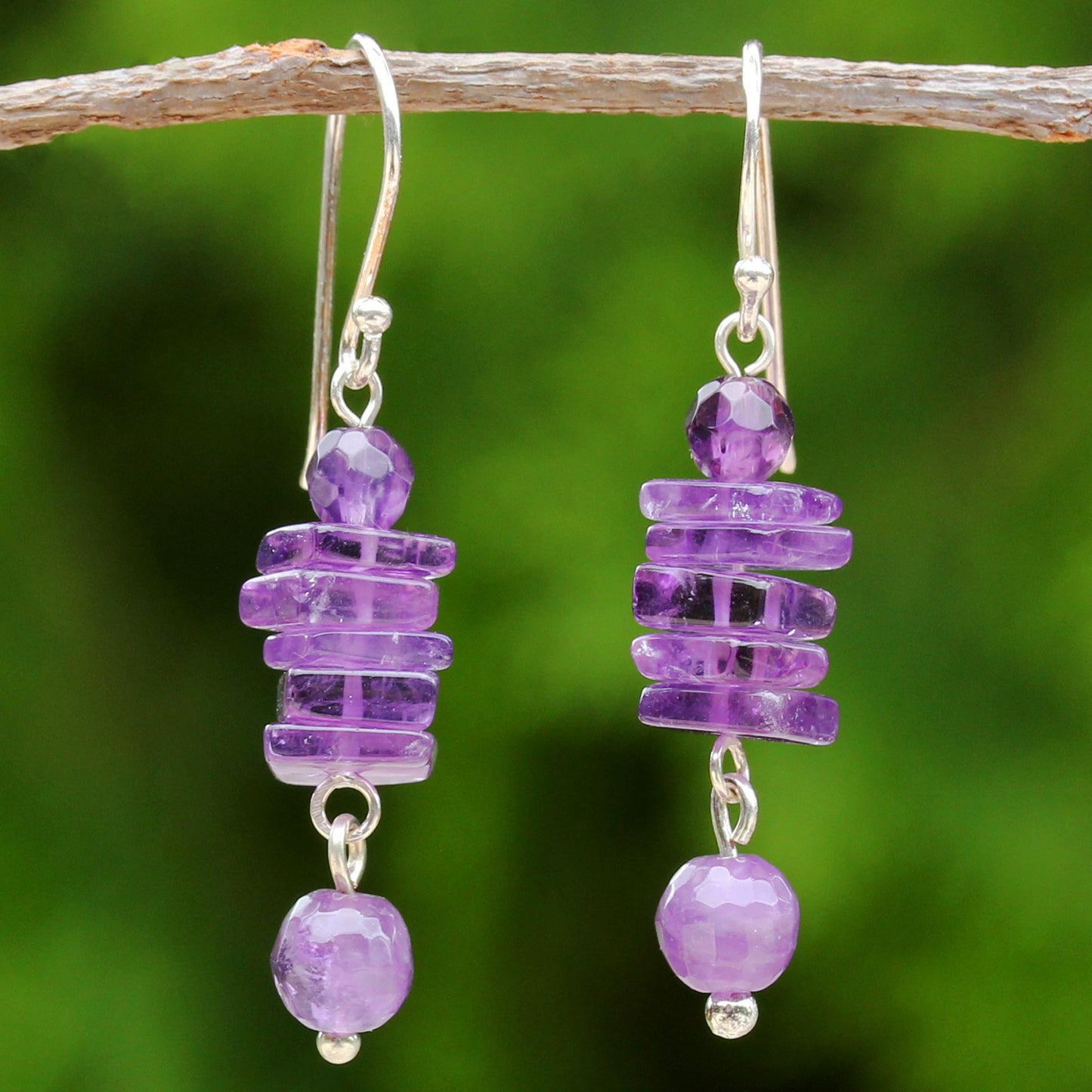 Purple Monoliths Amethyst and Sterling Silver Dangle Earrings from Thailand