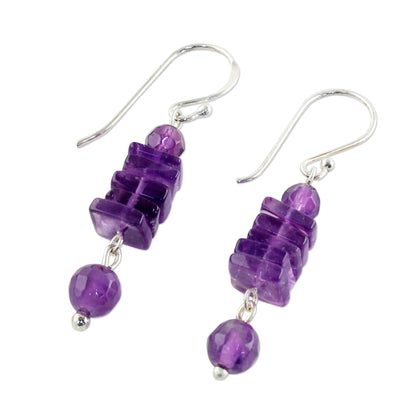 Purple Monoliths Amethyst and Sterling Silver Dangle Earrings from Thailand