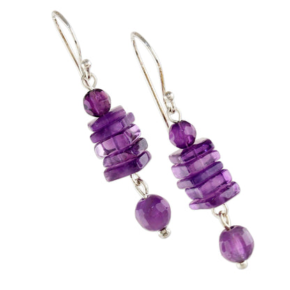 Purple Monoliths Amethyst and Sterling Silver Dangle Earrings from Thailand