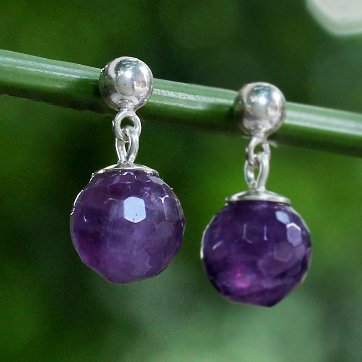 Romantic Night Faceted Amethyst Sterling Silver Dangle Earrings Thailand