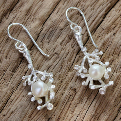 Princess of the Sea Sterling Silver and Cultured Pearl Dangle Earrings