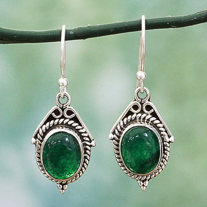 Charming Green Hand Made Sterling Silver Green Onyx Dangle Earrings India