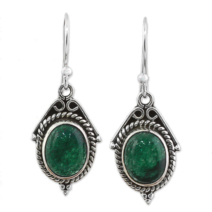 Charming Green Hand Made Sterling Silver Green Onyx Dangle Earrings India