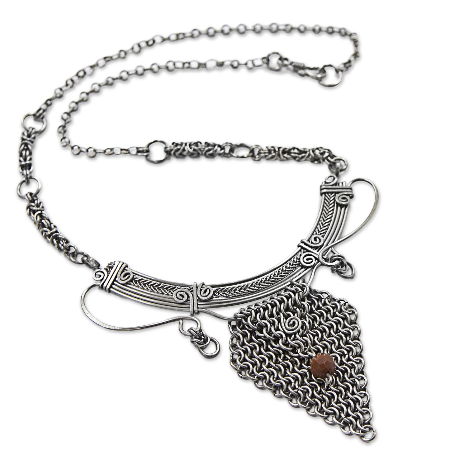 Splendor of the Sun Stainless Steel Goldstone Statement Necklace from Brazil