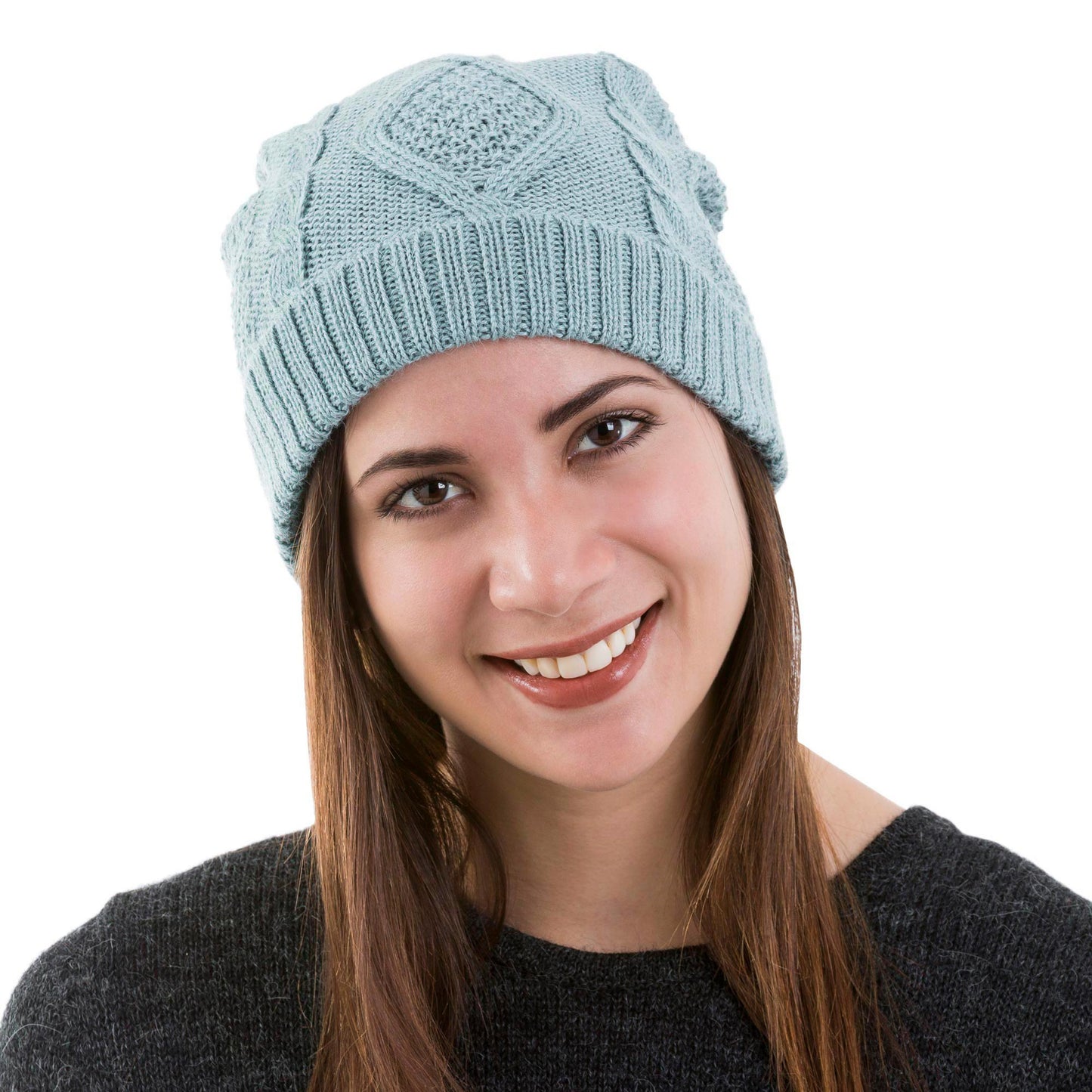 Celadon Braid Knitted Unisex Watch Cap in Celadon 100% Alpaca from Peru