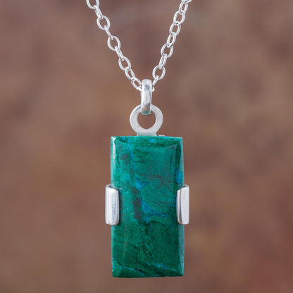 Hug Peruvian Chrysocolla Pendant on 925 Sterling Silver Necklace