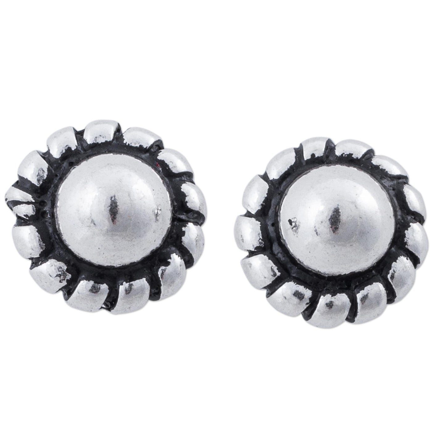 Abstract Floral Artisan Crafted Sterling Silver Stud Earrings from Peru