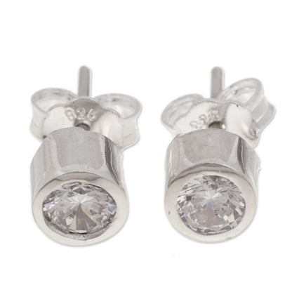 Dots of Light Sparkling Silver and Cubic Zirconia Stud Earrings from Peru