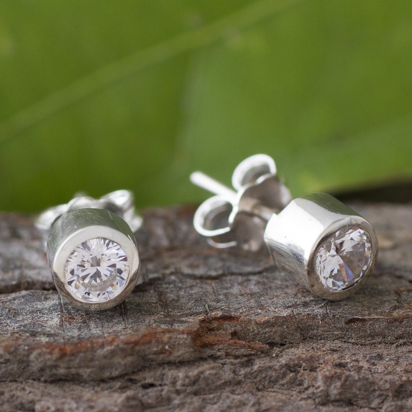 Dots of Light Sparkling Silver and Cubic Zirconia Stud Earrings from Peru