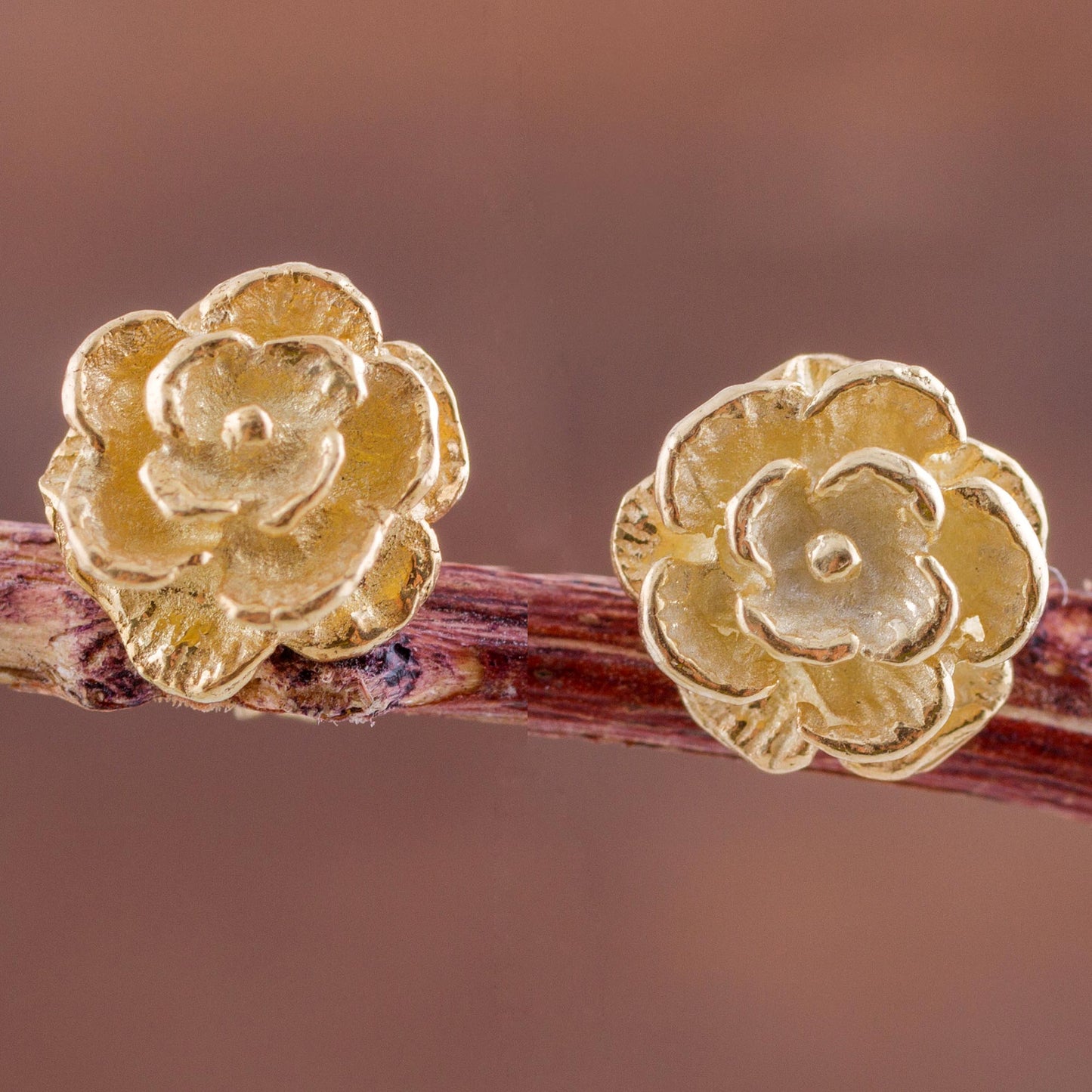 Precious Gardenia Gold Plated Silver Stud Earrings Floral Shapes from Peru