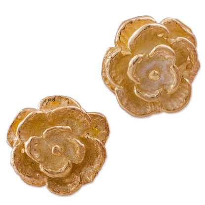 Precious Gardenia Gold Plated Silver Stud Earrings Floral Shapes from Peru