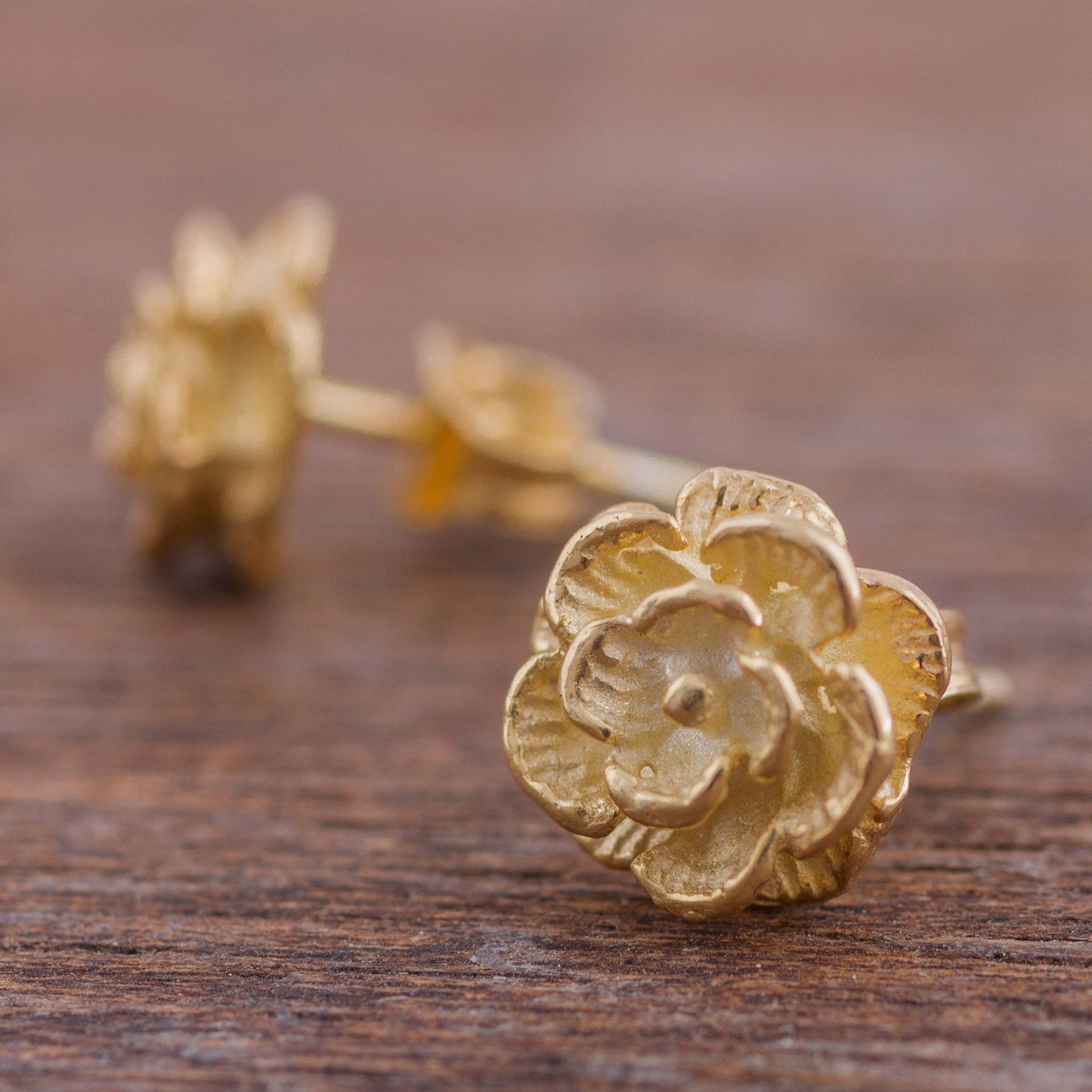 Precious Gardenia Gold Plated Silver Stud Earrings Floral Shapes from Peru