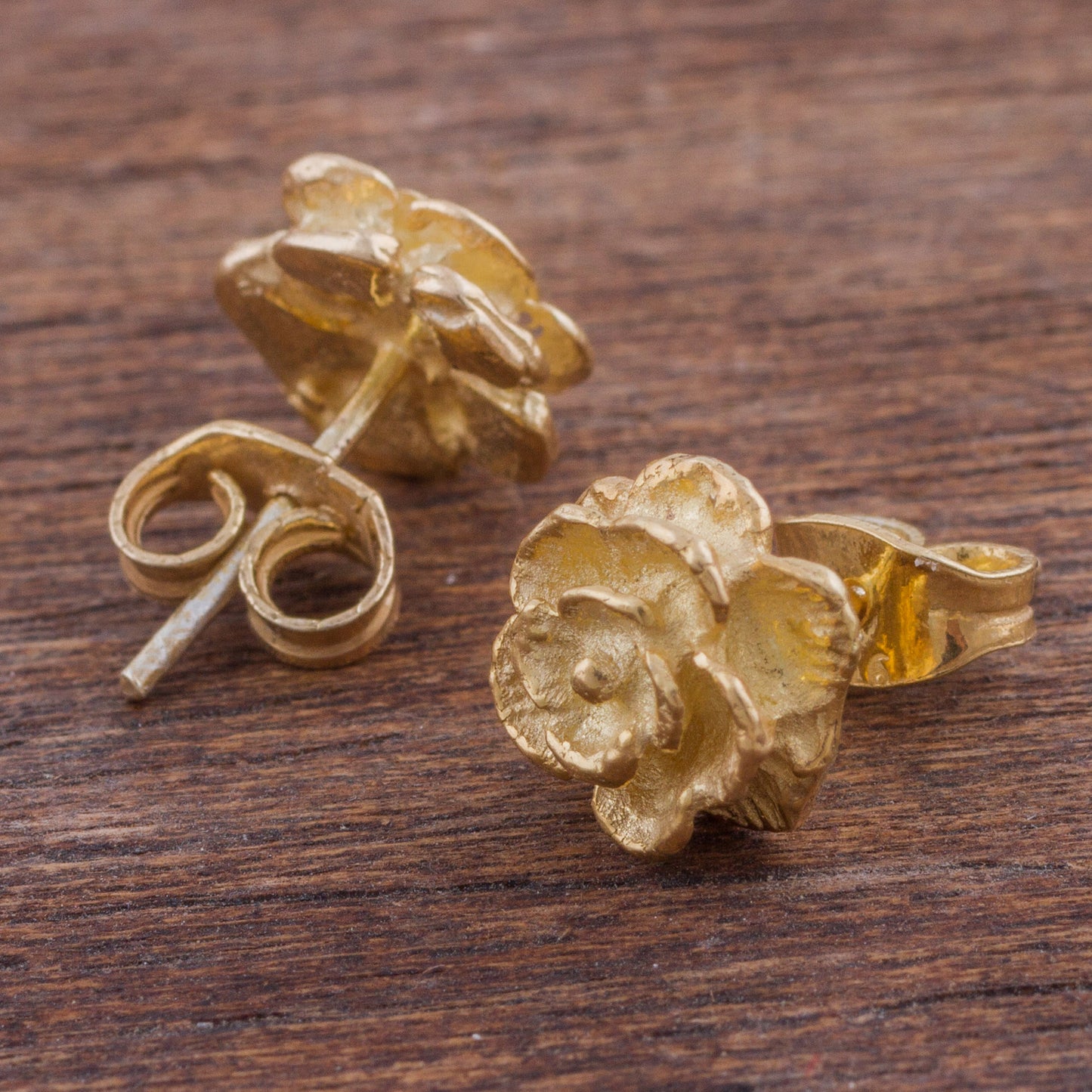 Precious Gardenia Gold Plated Silver Stud Earrings Floral Shapes from Peru