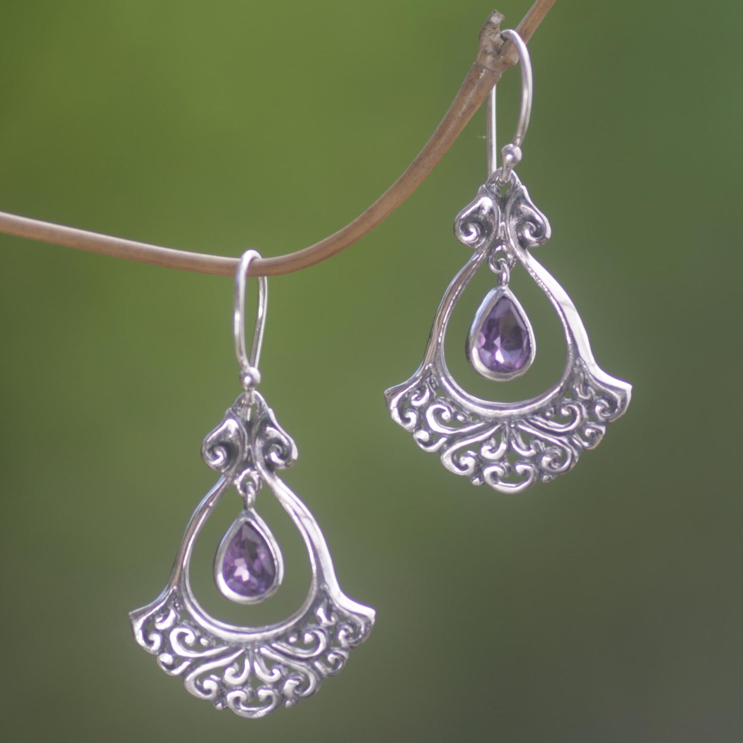 Sacred Tears in Purple Sterling Silver Amethyst Dangle Earrings from Indonesia