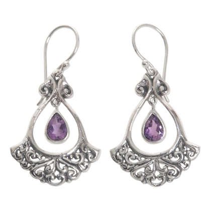 Sacred Tears in Purple Sterling Silver Amethyst Dangle Earrings from Indonesia