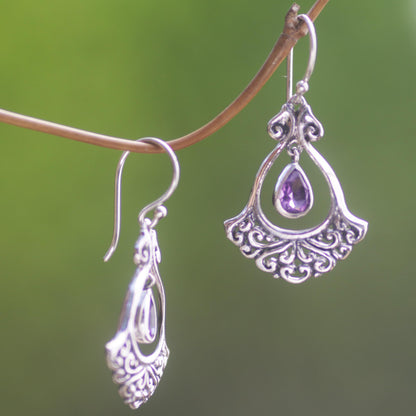 Sacred Tears in Purple Sterling Silver Amethyst Dangle Earrings from Indonesia