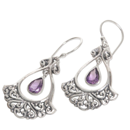 Sacred Tears in Purple Sterling Silver Amethyst Dangle Earrings from Indonesia