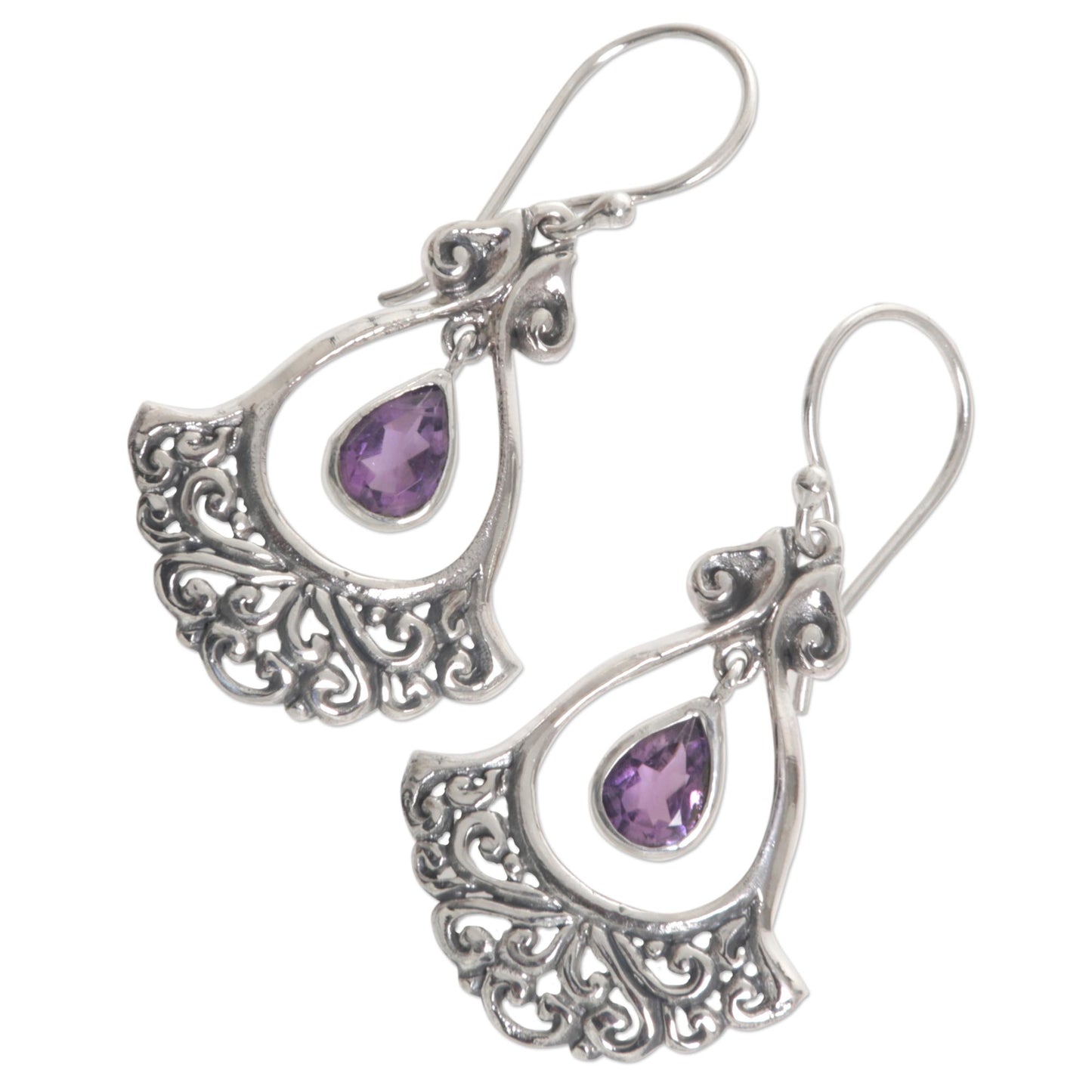 Sacred Tears in Purple Sterling Silver Amethyst Dangle Earrings from Indonesia