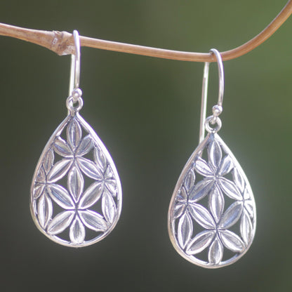 Bamboo Canopy Hand Made Sterling Silver Dangle Earrings Leaf Indonesia