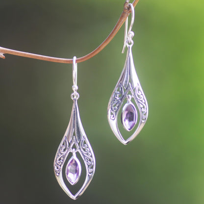 Purple Teardrops Amethyst & Silver Dangle Earrings