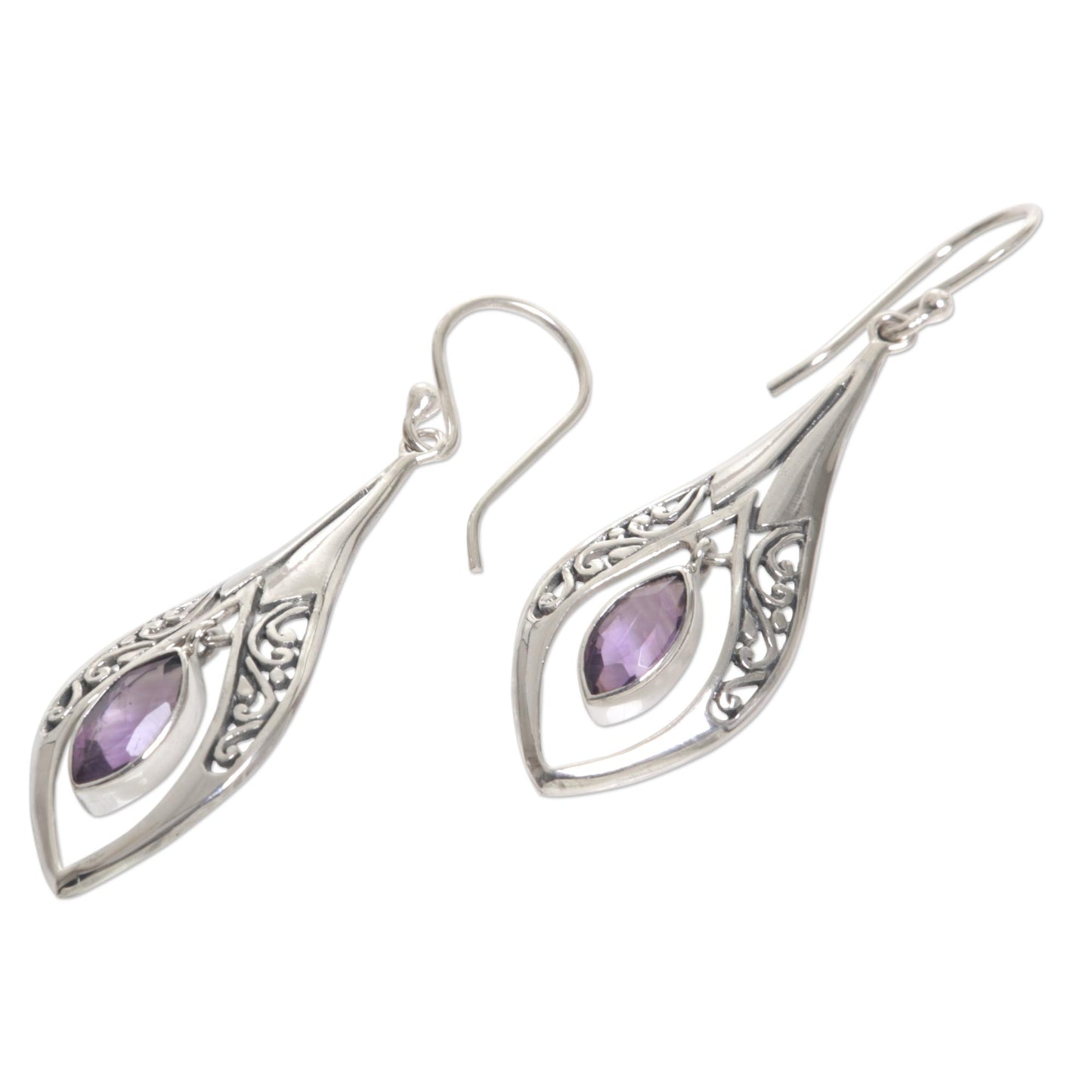 Purple Teardrops Amethyst & Silver Dangle Earrings