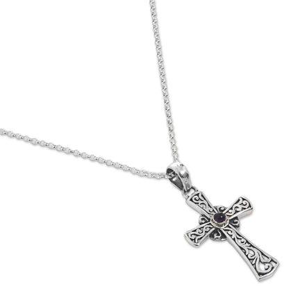 In God We Trust Sterling Silver Amethyst Cross Pendant Necklace Indonesia