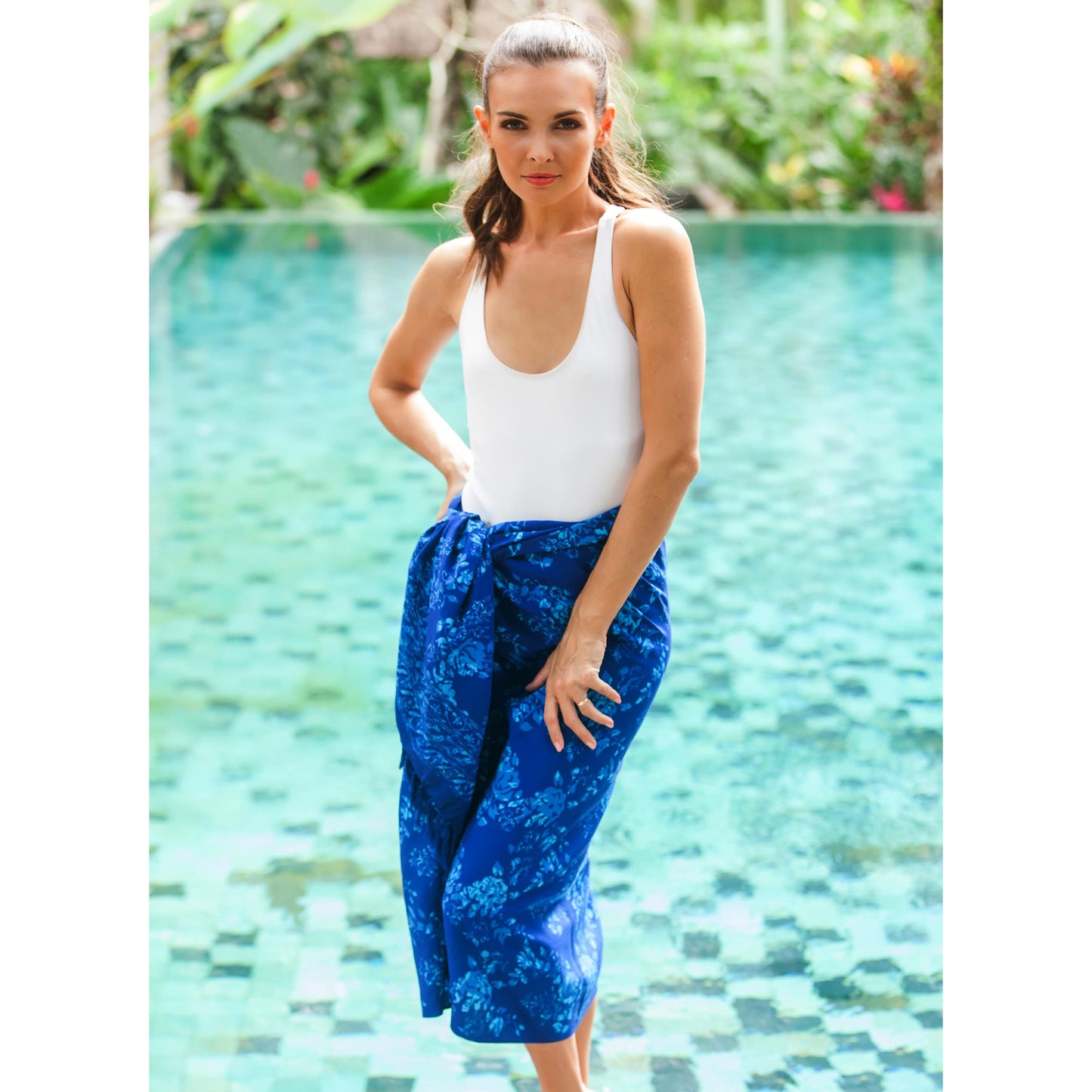 Blue Batik Rose Swimsuit Cover-Up