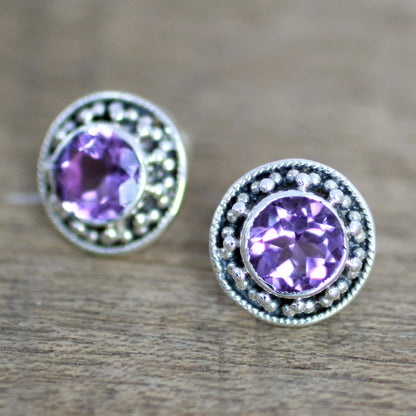 Indian Elegance in Purple Hand Made Faceted Amethyst Button Earrings from India