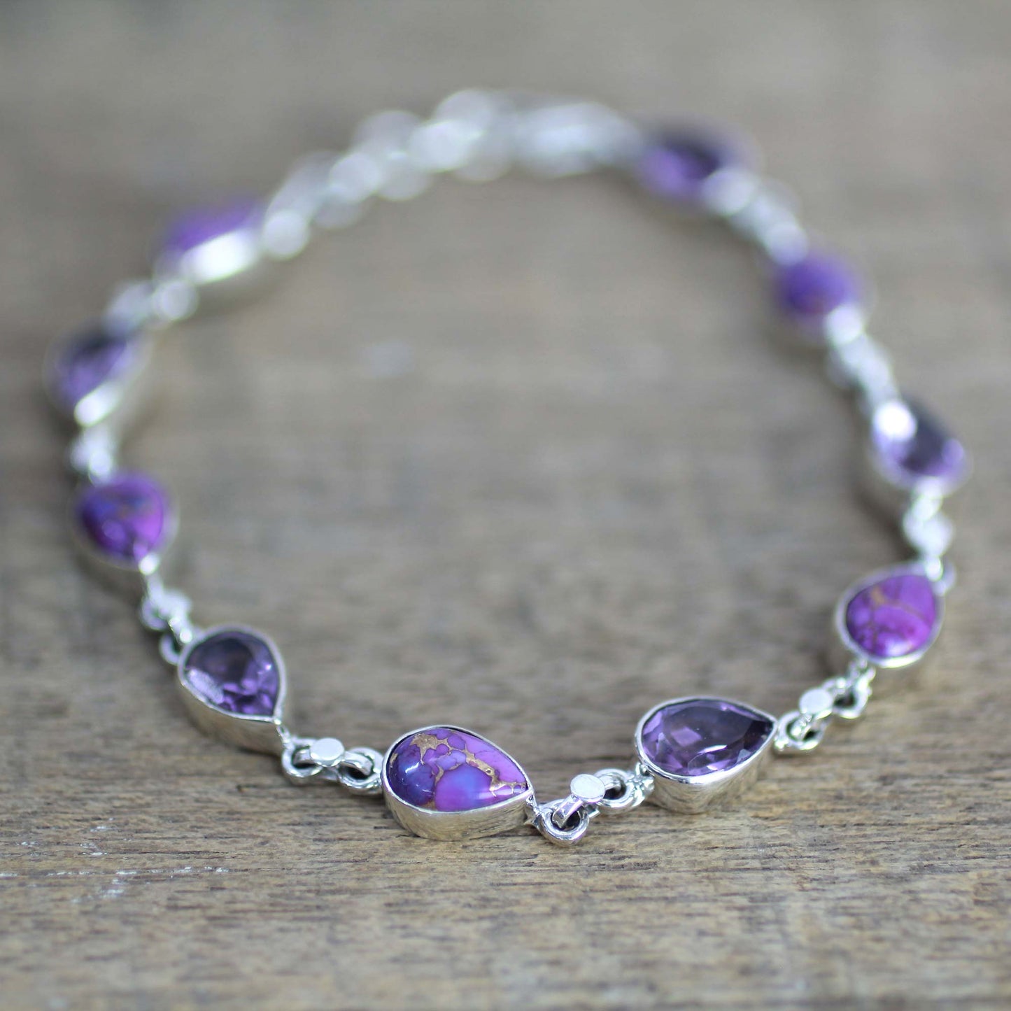 Tears of India Amethyst Composite Turquoise Link Bracelet from India