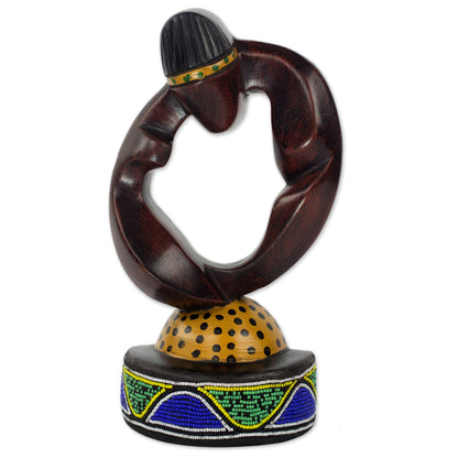 Ikenna Hand Carved Wooden Figure With Colorful Recycled Glass Beads