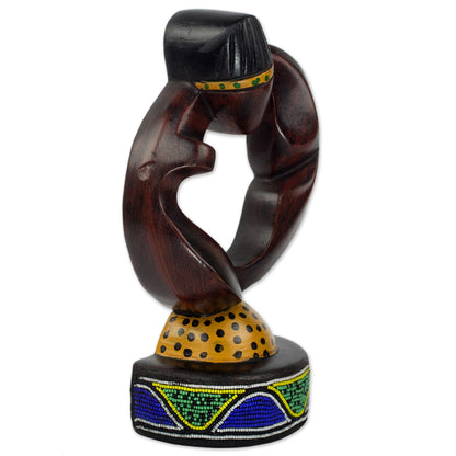 Ikenna Hand Carved Wooden Figure With Colorful Recycled Glass Beads