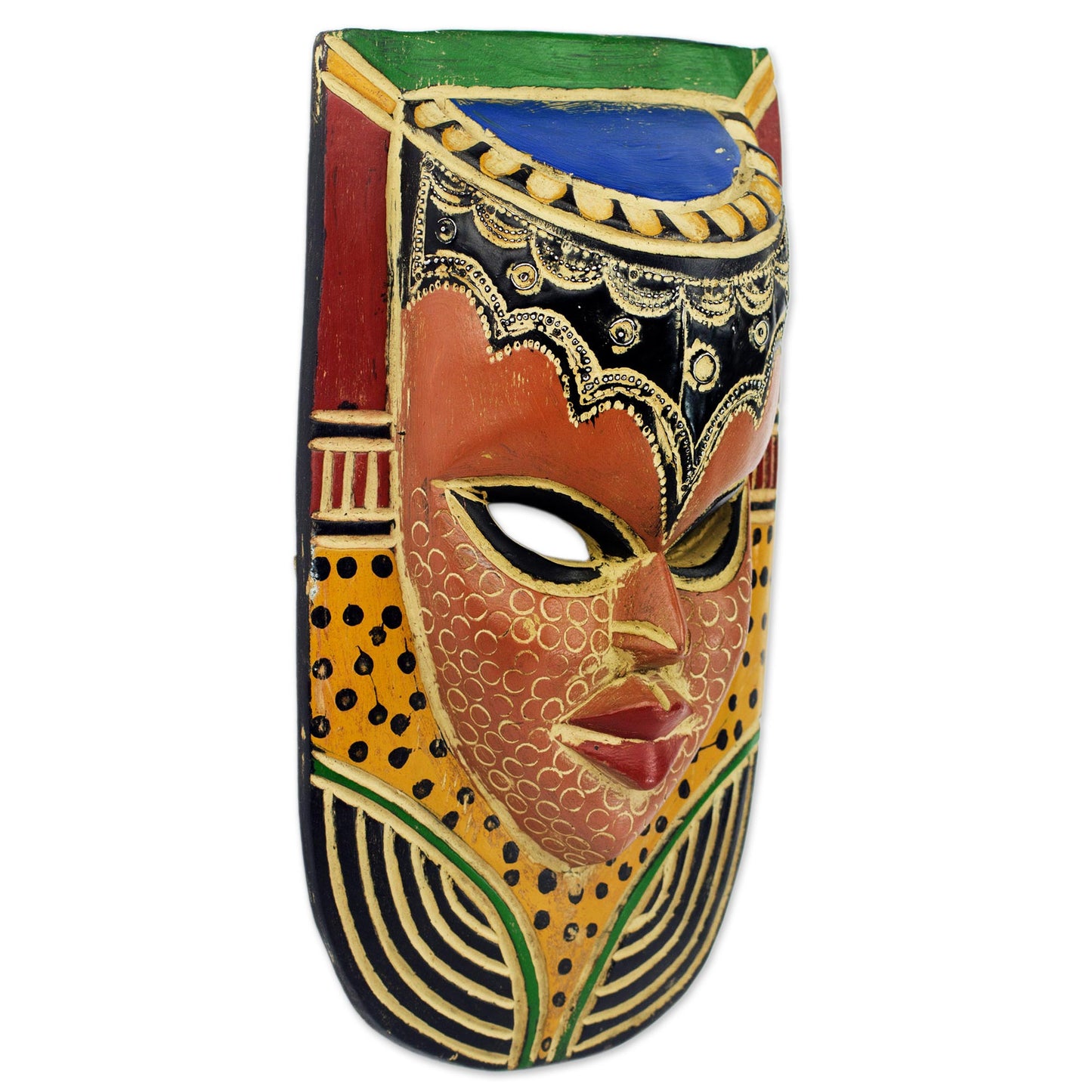 Queen on the Wall Hand Carved Sese Wood Mask Decorated With Paint and Aluminum