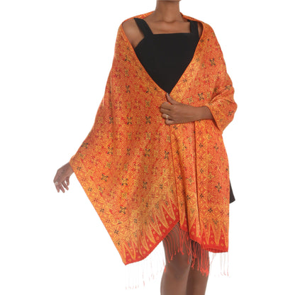 Serene Garden Red & Yellow Silk Shawl