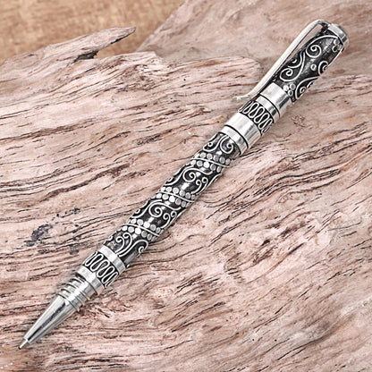 Balinese Swirls Hand Made Sterling Silver Ballpoint Pen Swirl from Indonesia