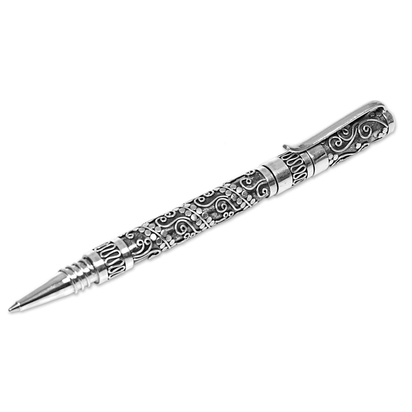 Balinese Swirls Hand Made Sterling Silver Ballpoint Pen Swirl from Indonesia