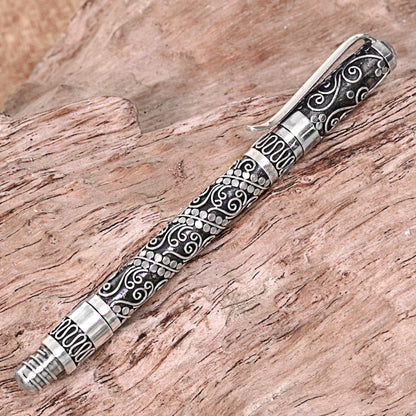 Balinese Swirls Hand Made Sterling Silver Ballpoint Pen Swirl from Indonesia