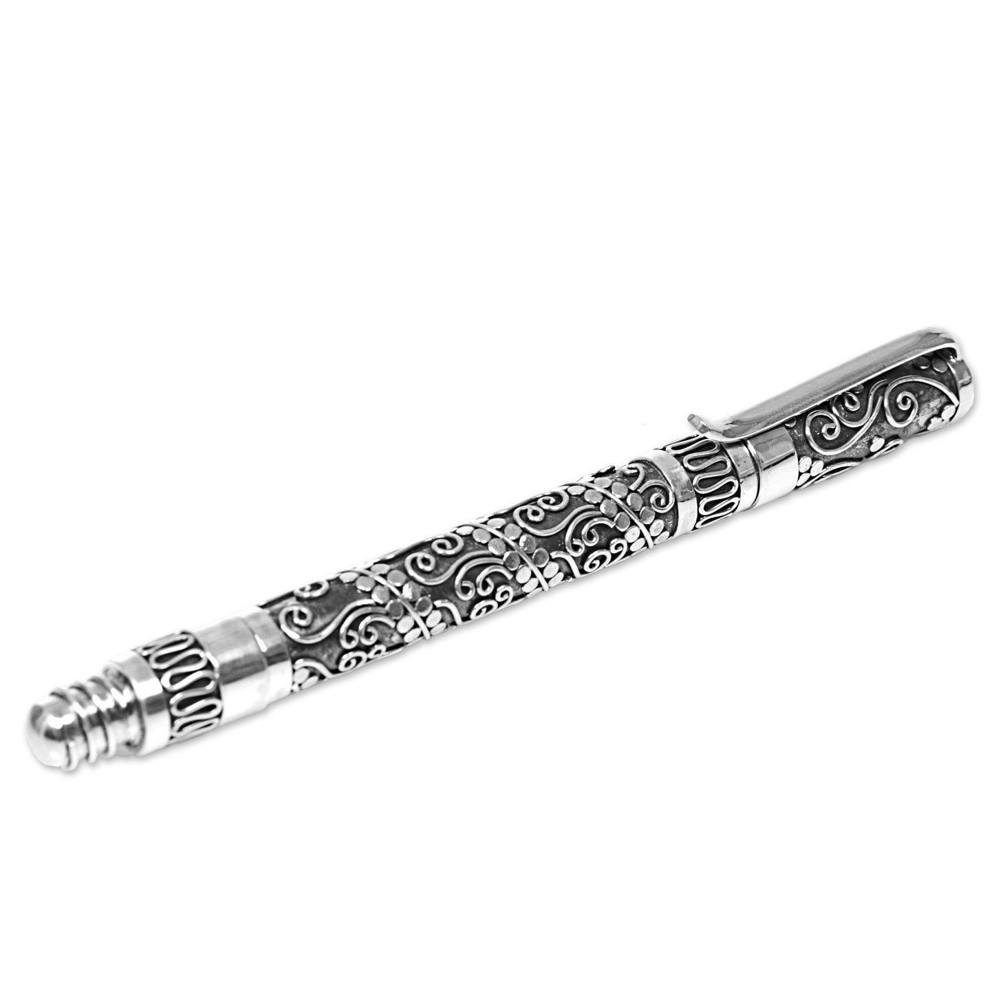 Balinese Swirls Hand Made Sterling Silver Ballpoint Pen Swirl from Indonesia