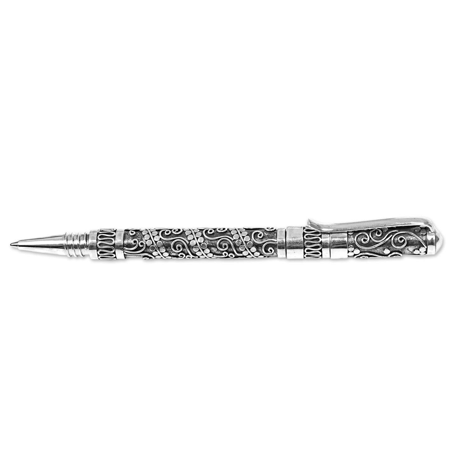 Balinese Swirls Hand Made Sterling Silver Ballpoint Pen Swirl from Indonesia