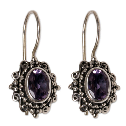 Nature's Mirrors Hand Made Amethyst Sterling Silver Drop Earrings Indonesia