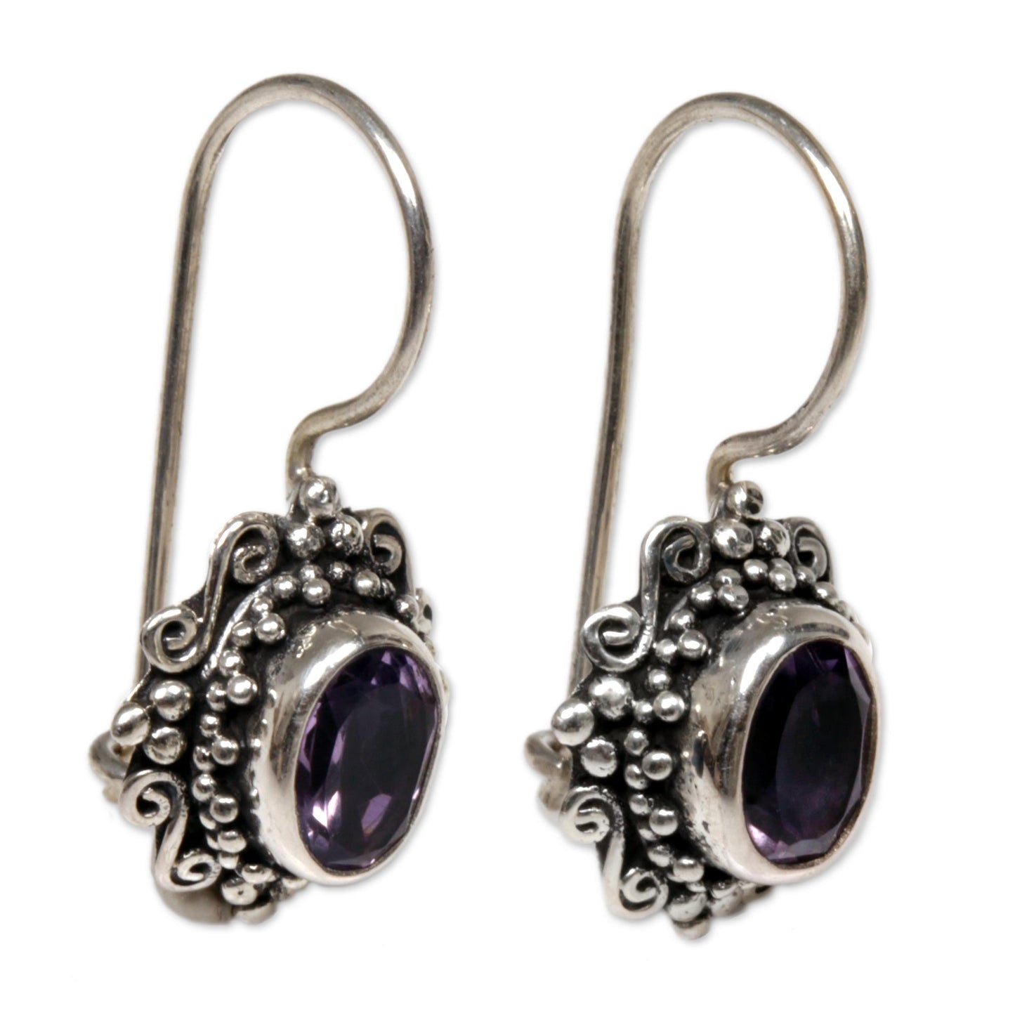 Nature's Mirrors Hand Made Amethyst Sterling Silver Drop Earrings Indonesia