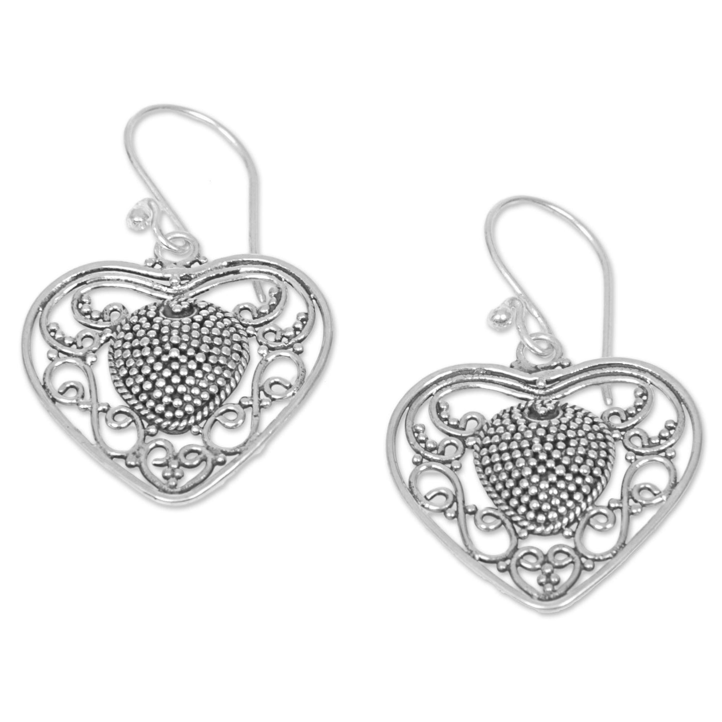 Heart-Shaped Offering Sterling Silver Heart Dangle Earrings from Indonesia