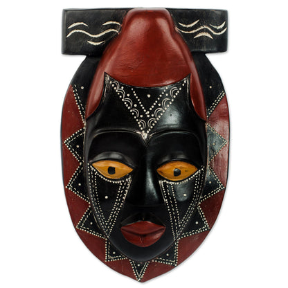 Buruwa Black and Red African Wood Mask Hand Carved by Ghana Artisan