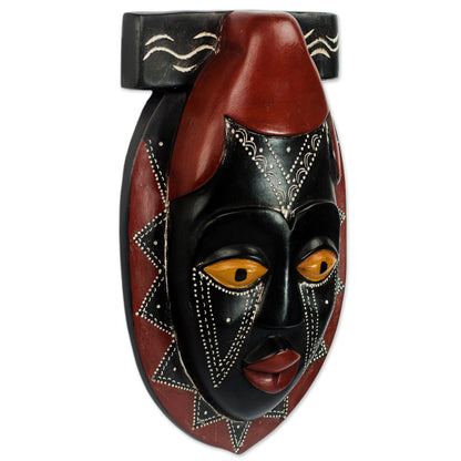 Buruwa Black and Red African Wood Mask Hand Carved by Ghana Artisan