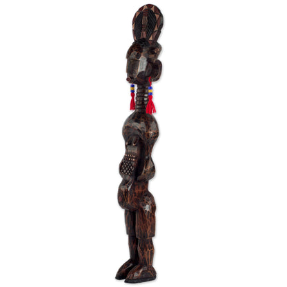 Warrior Hand Carved Sese Wood Statue of a Tall Watchful Warrior