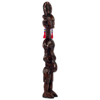 Warrior Hand Carved Sese Wood Statue of a Tall Watchful Warrior