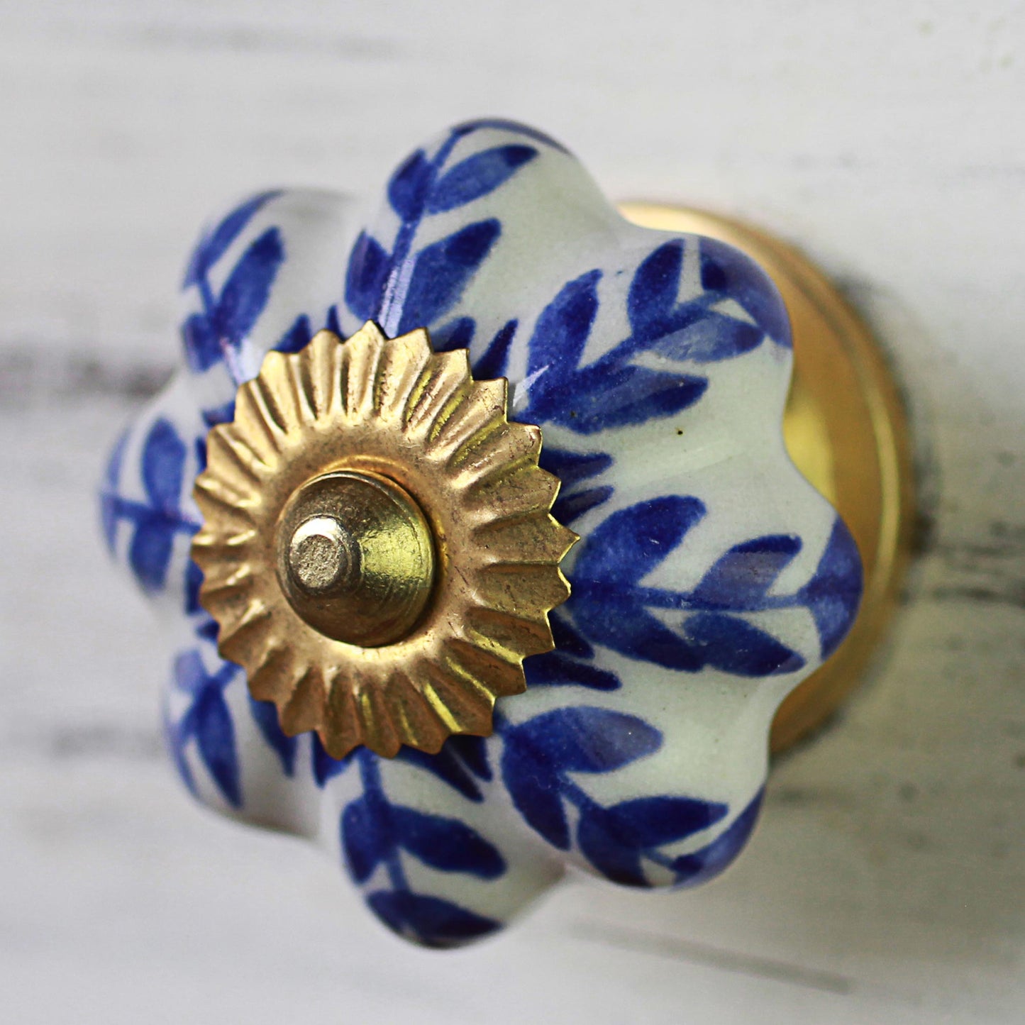 Blue Sunshine Ceramic Cabinet Knobs Floral White Blue (Set of 6) India