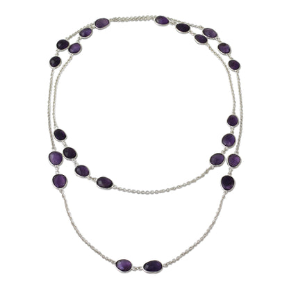 Violet Princess Amethyst Sterling Silver Long Necklace Handmade in India