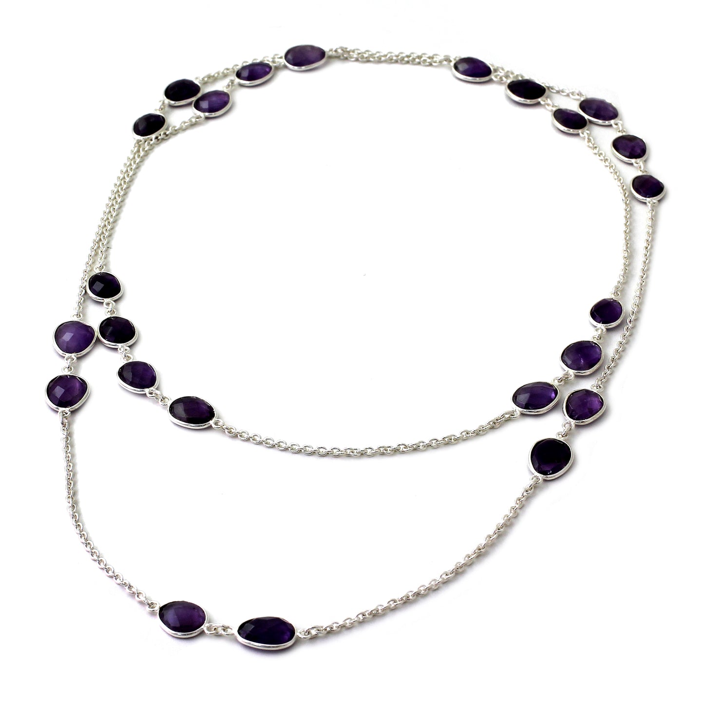 Violet Princess Amethyst Sterling Silver Long Necklace Handmade in India