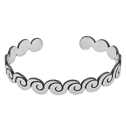 Aztec Waves Silver Cuff Bracelet