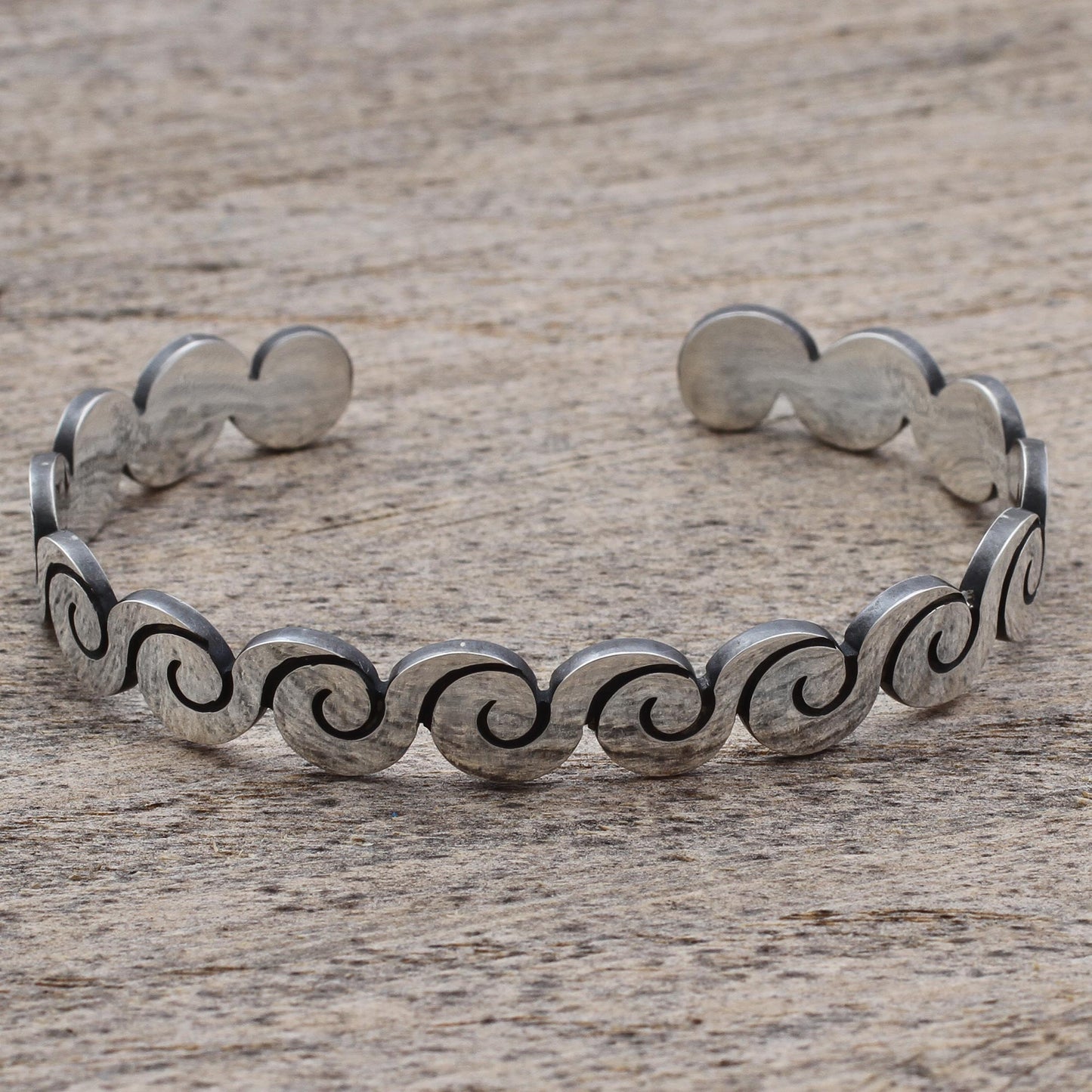 Aztec Waves Silver Cuff Bracelet